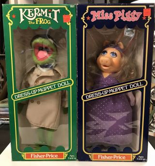 Fisher - Price Miss Piggy & Kermit The Frog Dress - Up Muppet Doll 1981 Jim Henson