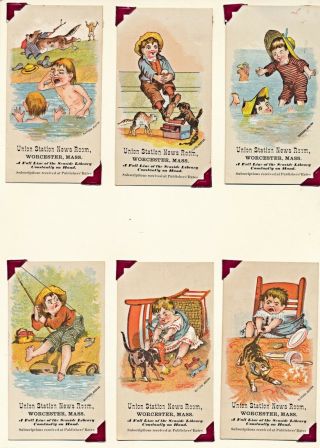 6 Union Station News Room,  Worcester Ma Children & Pets Victorian Trade Cards