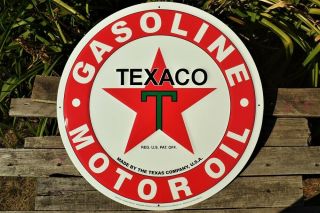 Texaco Star Logo Embossed Tin Metal Sign - Gas & Motor Oil - Texas Company - 24 "