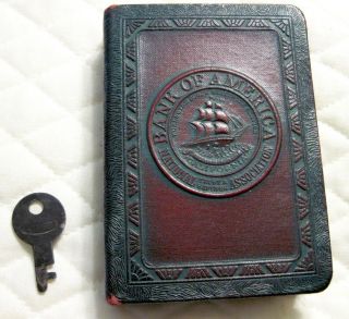 Vintage Old Bank Of America " The Way To Save Vol 1 " Metal Book Bank With Key