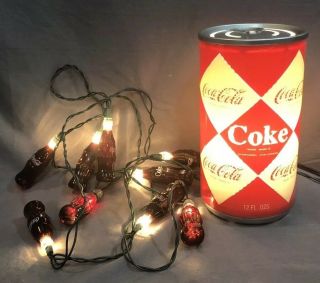 10 " Tall Coca - Cola Coke Can Lamp Light And Coke Bottle String Lights Collectible