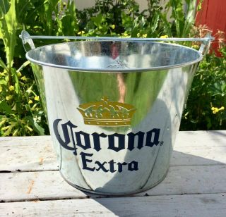 2 - Corona Extra Silver Galvanized Metal Round Beer Ice Buckets 5 Quart