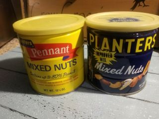 And Contents.  2 Planters Vintage Nut Tins,  Peanuts /mixed