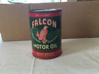 Vintage Falcon One Quart Metal Motor Oil Can Gas Service Station Hollis Ok