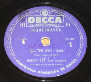 Brenda Lee 1962 “all The Way/tragedy” Unique Edition 10” 78 Rpm Brazil