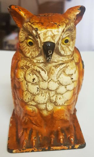 Old Rare Owl Vindex Cast Iron Penny Still Bank 1930
