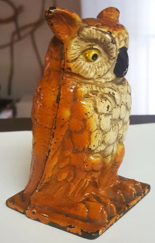 Old Rare Owl Vindex Cast Iron Penny Still Bank 1930 2