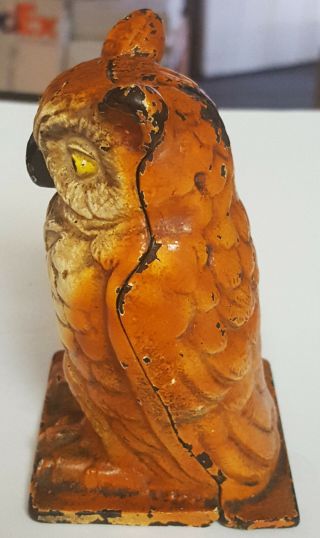 Old Rare Owl Vindex Cast Iron Penny Still Bank 1930 5