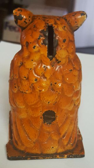 Old Rare Owl Vindex Cast Iron Penny Still Bank 1930 8