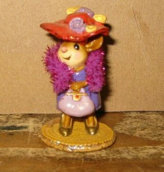 Wee Forest Folk Purple Dress Purse Boa Red Hat Miniature Figurine