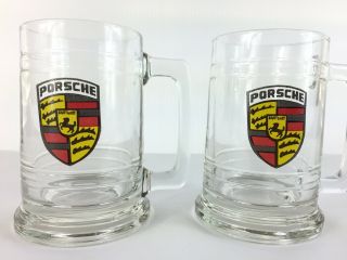 Set Of 2 Vintage Porsche Glass Beer Mug Stein Drinking Car Fast