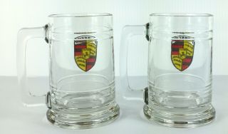 Set of 2 Vintage Porsche Glass Beer Mug Stein Drinking Car FAST 3