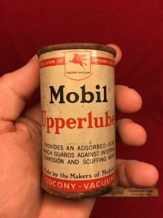 Vtg Early Mobil Socony Vacuum Oil Co Upperlube 4oz Can Gas Auto Garage