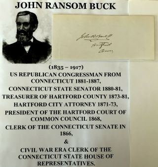 Us Congressman Connecticut Senator Hartford Ct Politician Buck Autograph Signed