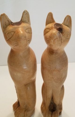 Vintage Wooden Pairs Cat Handmade Art Wood Carved Figurine Home Decor Gift 9 "