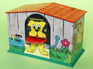 Vintage Hungarian LEMEZ Litho Tin Money Box Dog House Toy 1970 ' s 3