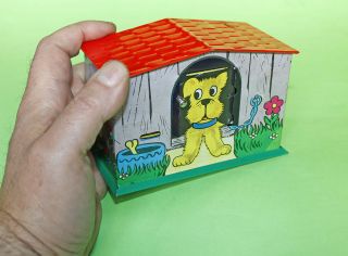 Vintage Hungarian LEMEZ Litho Tin Money Box Dog House Toy 1970 ' s 7
