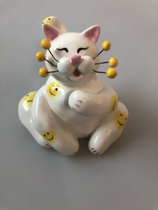 Whimsiclay Amy Lacombe Signed Cat Figurine Happy Faces 5 " Tall Annaco Creations
