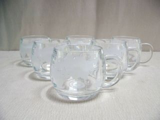 Set Of 6 Vintage Nestle Frosted And Clear Glass World Globe Mugs With Handles 2