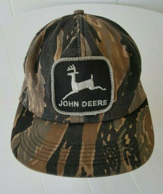 Vintage John Deere Camo Snapback Hat Cap Tiger Stripe Trucker K Products