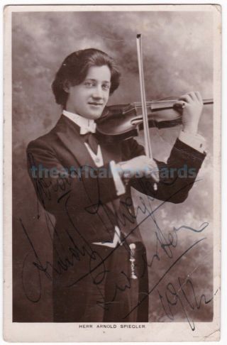 Violinist Arnold Spiegler.  Signed Postcard
