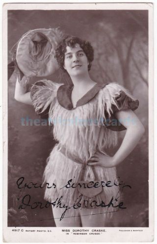 Early Pantomime Actress Dorothy Craske In Robinson Crusoe.  Signed Postcard