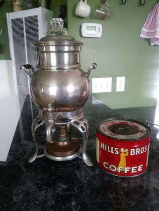Antique Coffee Maker Percolator Urn And Hills Bros.  Can Tin