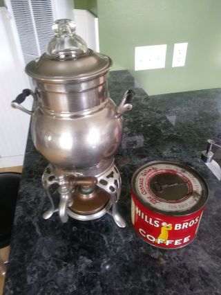 Antique Coffee Maker Percolator Urn and Hills Bros.  Can Tin 2