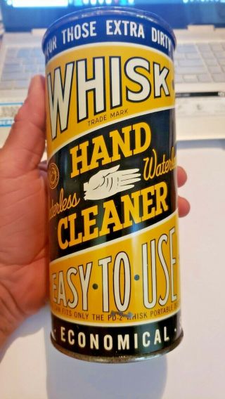 Vintage Whisk Waterless Hand Cleaner Tin / Can - Metalife Co Great Graphics
