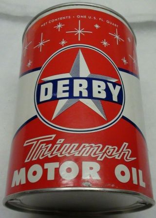 Vintage Qt Derby Refining Triumph Motor Oil Can Colorado Gas Wichita Kansas Ks