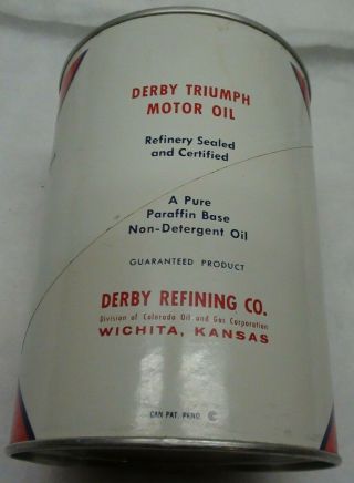 Vintage Qt Derby Refining Triumph Motor Oil Can Colorado Gas Wichita Kansas KS 3