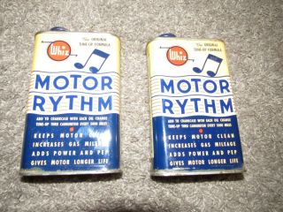 2 Vintage Whiz Motor Rythm Tin Advertising Can Gas Oil 16 Oz.