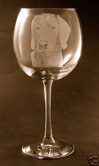 Etched Weimaraner On Large Elegant Wine Glasses - Set Of 2