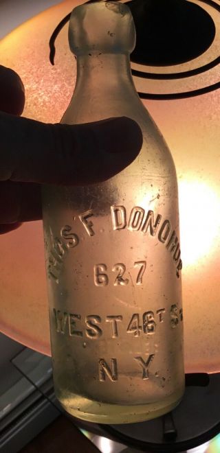 Antique Ny Blob Top Beer Soda Bottle Thos F Donahue Addressed 627 W 46th St