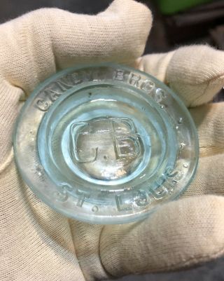 Vintage Antique Glass Cb Candy Bros,  St.  Louis Glass Jar Lid Closure