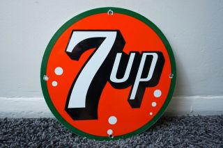 Vintage 7 - Up Porcelain Sign Gas Oil Metal Station Soda Pop Advertising Drink