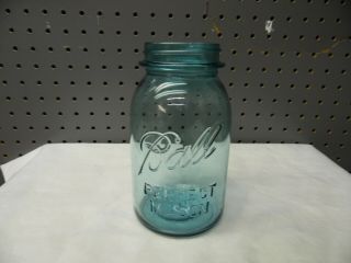 Antique Aqua Blue Ball Perfect Mason Quart Jar - 1910 - 1923