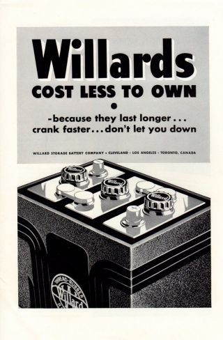 1937 Vintage Print Ad Auto Car Part Willards Battery Or Pepsodent Tooth Paste