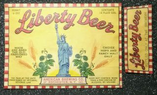 Liberty Beer Bottle Label W/neck American Brg.  Co. ,  Rochester,  Ny.  Irtp U Permit
