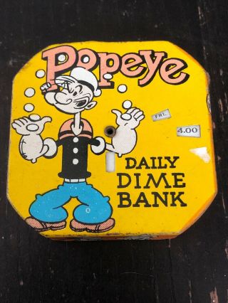 Vintage Mini Tin Toy Dime Bank - Popeye Daily Dime Bank - 1956
