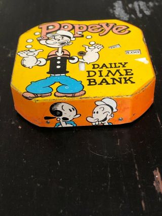 Vintage Mini Tin Toy Dime Bank - Popeye Daily Dime Bank - 1956 5