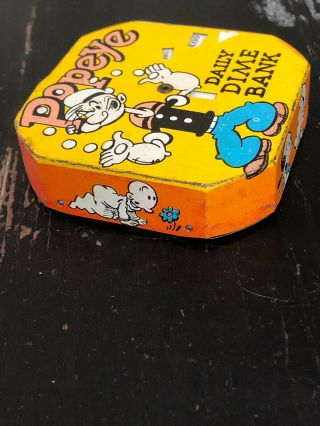 Vintage Mini Tin Toy Dime Bank - Popeye Daily Dime Bank - 1956 7