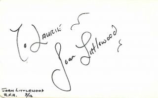 Joan Littlewood - Theatre Director & Johnnie Gray Jazz Musician Signed Page