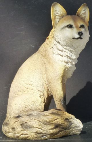Wary Fox Sitting Statue Figurine H13.  5 "