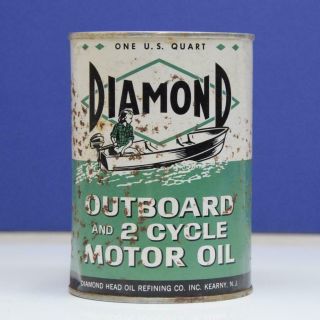 Vintage Diamond Head Outboard 2 - Cycle Motor Oil Quart Empty Can