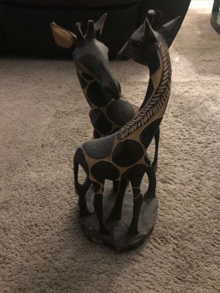 Vintage Unique Hand Carved Wooden African Giraffe Art Carving - Height 12“