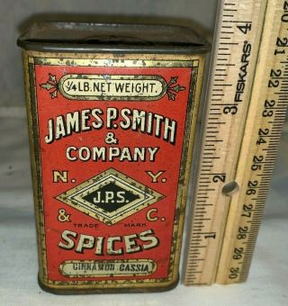 Antique James P Smith Cinnamon Cassia Spice Tin Litho Can York Chicago Paris