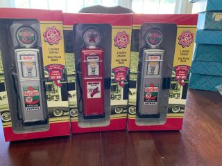 3 Vintage Texaco Fire Chief Star Gas Pump Bank Gasoline Red & Silver Old Style