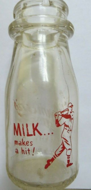 Vintage Glass 1/2 Pint Bottle Milk Makes A Hit,  Baseball Player - Norman 