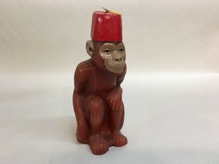 Fez Monkey Wax Candle Brown Figure Red Hat Vintage Animal Decor Accoutrements